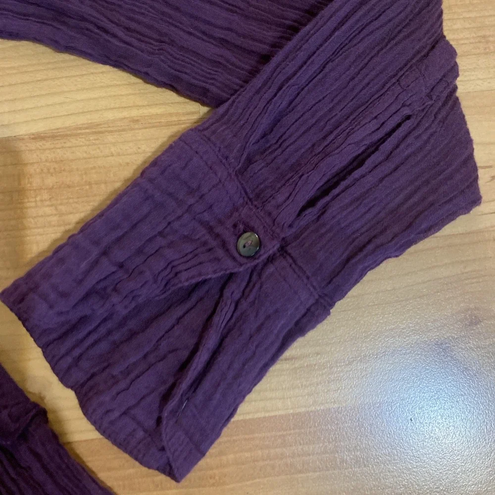 FREE PEOPLE Purple Guaze Tiered Long Sleeve Mini Dress Button Size Small‎